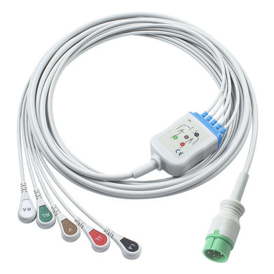 ধূসর সামঞ্জস্যপূর্ণ IVY 5Lead EKG ক্যাবল AHA স্ন্যাপ 1m 3.0 ব্যাসার্ধ